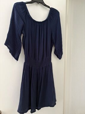 Michael Stars Navy Smocked-Waist Mini Dress